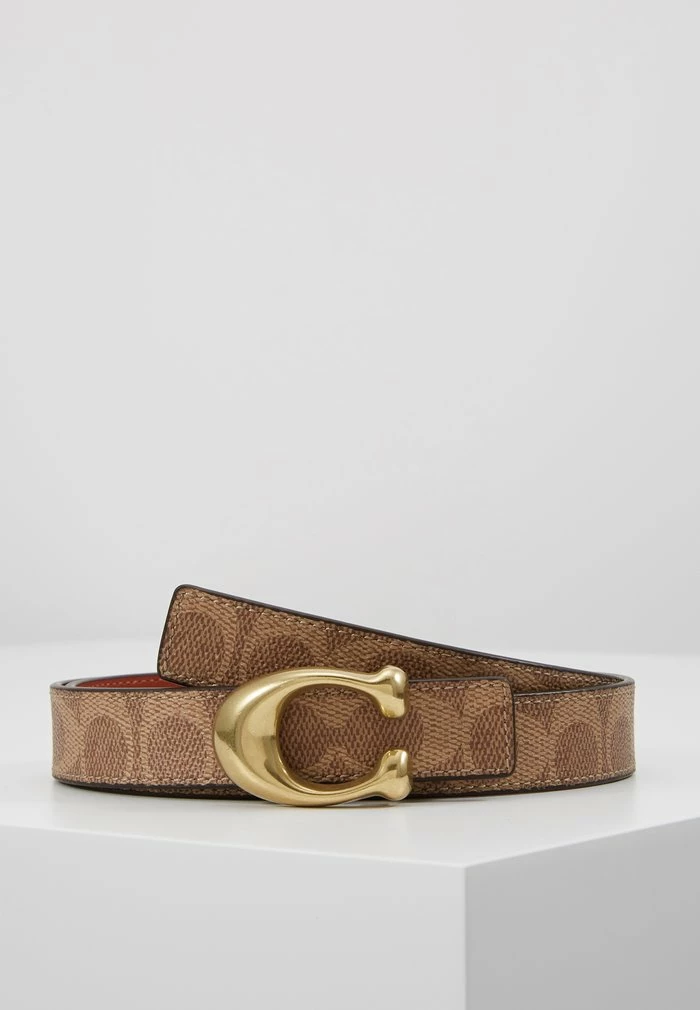 Coach SCULPTED COATED REVERSIBLE SIGNATURE BELT - Belt - Tan/rust 1 Coach SCULPTED COATED REVERSIBLE SIGNATURE BELT - Belt - Tan/rust