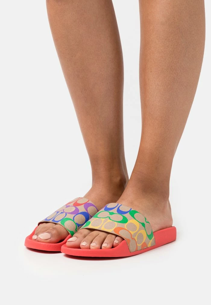 Coach UDELE RAINBOW SLIDE - Mules - Tan/multi-colored/pop Red/miami Red 1 Coach UDELE RAINBOW SLIDE - Mules - Tan/multi-colored/pop Red/miami Red
